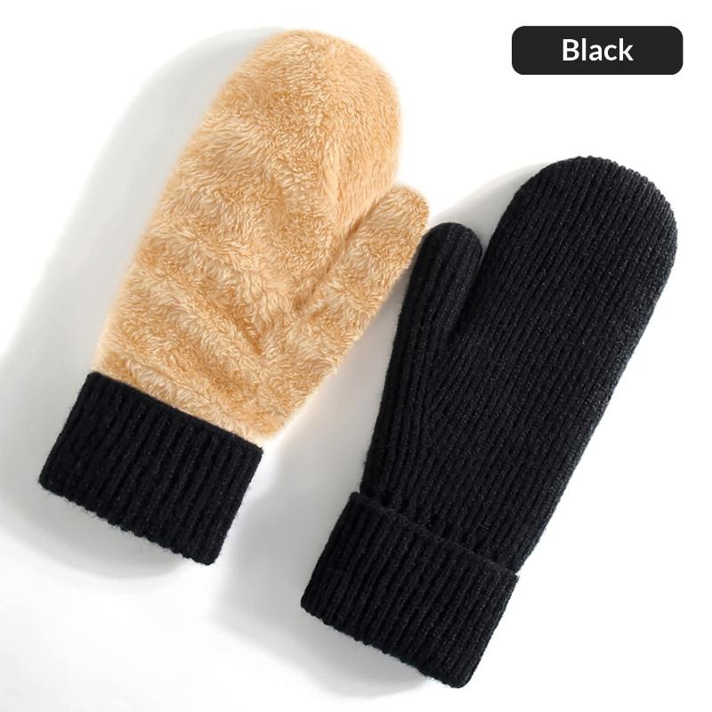 Knitted Gloves Winter Double Layer Velvet Thickened Warm Cover Gloves Finger Gloves as the picture