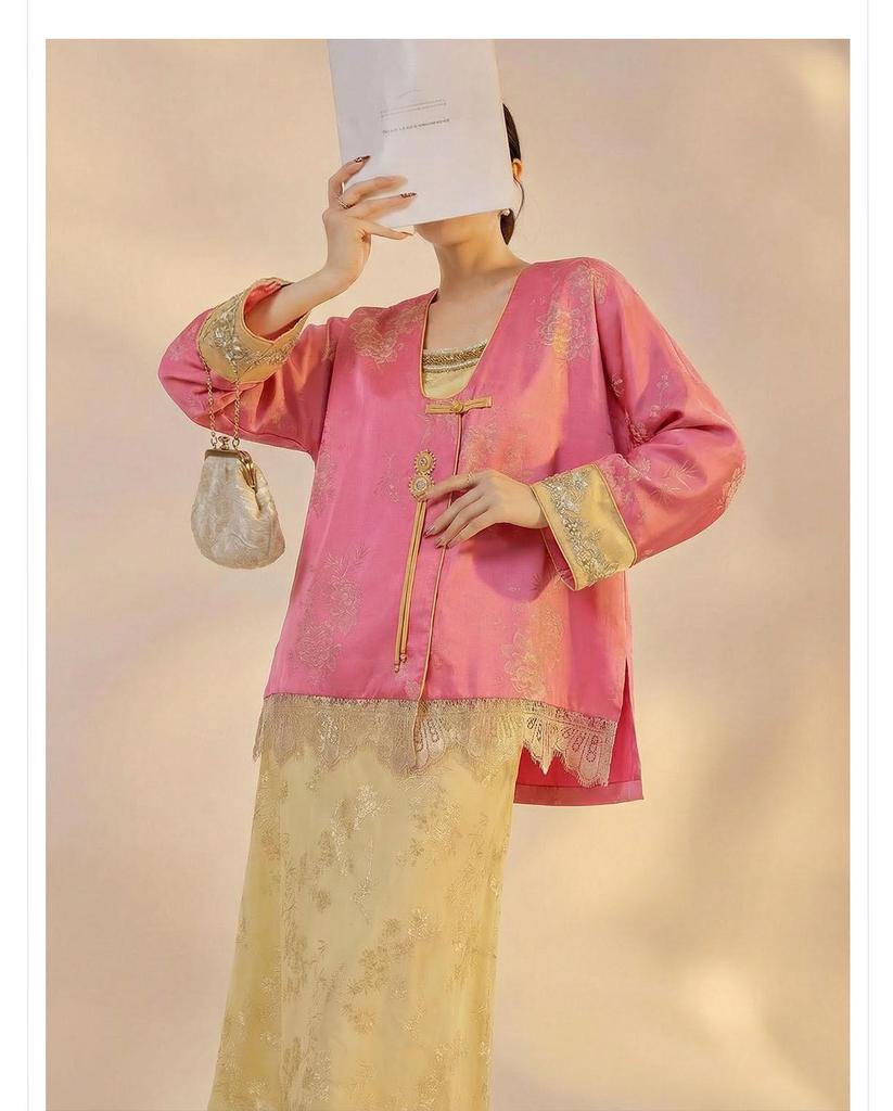 Elegant Chinese National Style Women's Spring Embroidered Top and Skirt Set