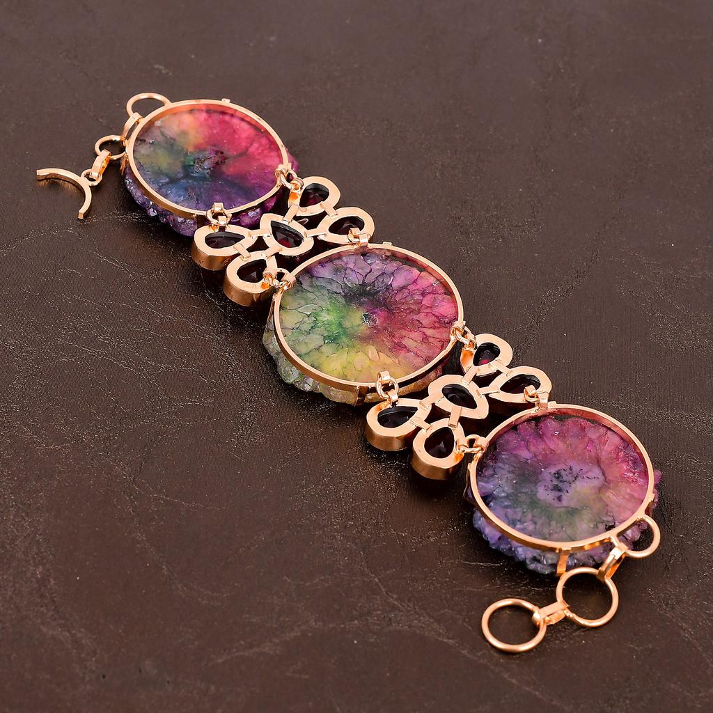 Solarquarz, Rubellit Edelstein Handgefertigtes Kupferschmuck Armband 7-8 a9Y38