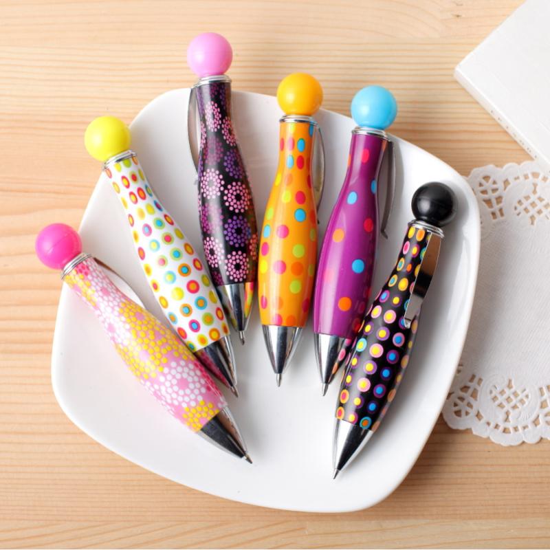Short Mini Elegant Dot Flower Printed Boho Style Ballpoint Pen For Bowling Shape Pen School Office Supplies