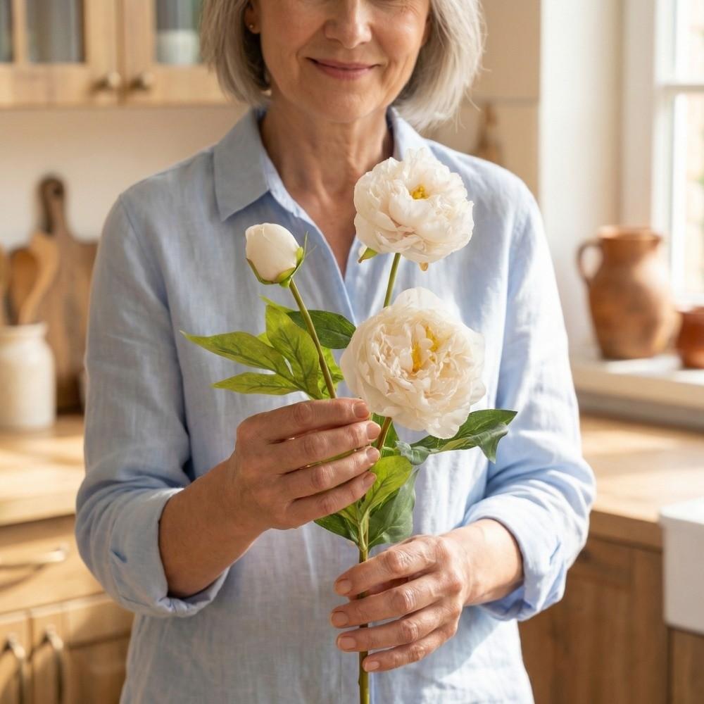 3 Heads Cotton Rose Artificial Peony Flower Handmade Realistic Simulation Big Peony Artificial Real Touch Fake Flower