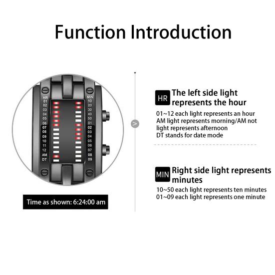 Binary Watch 30 LED Screen Adjustable Meters Waterproof Binary Comfortable to Wear Fashion