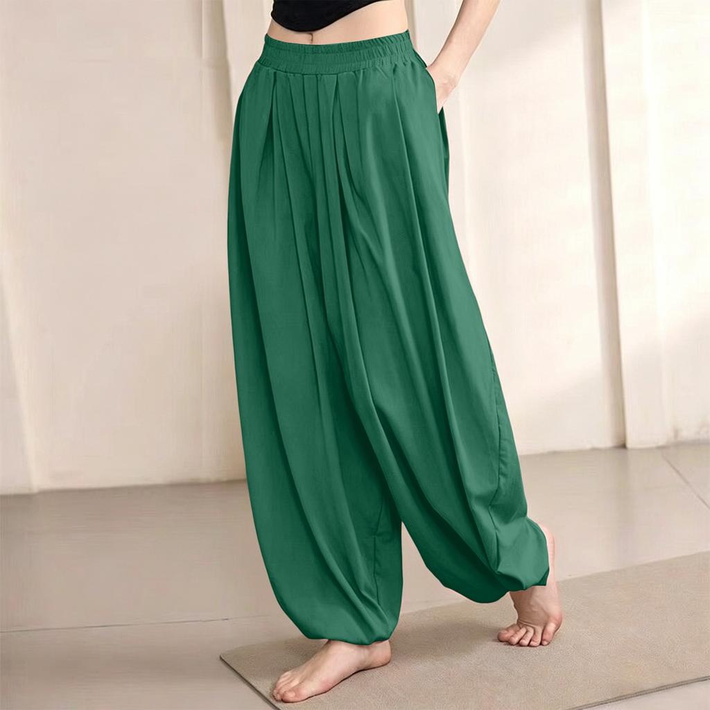 Women's Loose Fit Harem Pants Summer Casual Yoga Trousers Lightweight Breathable Wide Leg Beach Pants with Elastic Waistband