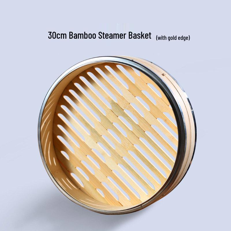 Mao Bamboo Steamer Basket with Stainless Steel Edge - Ideal for Baozi, Mantou, and Xiaolongbao.