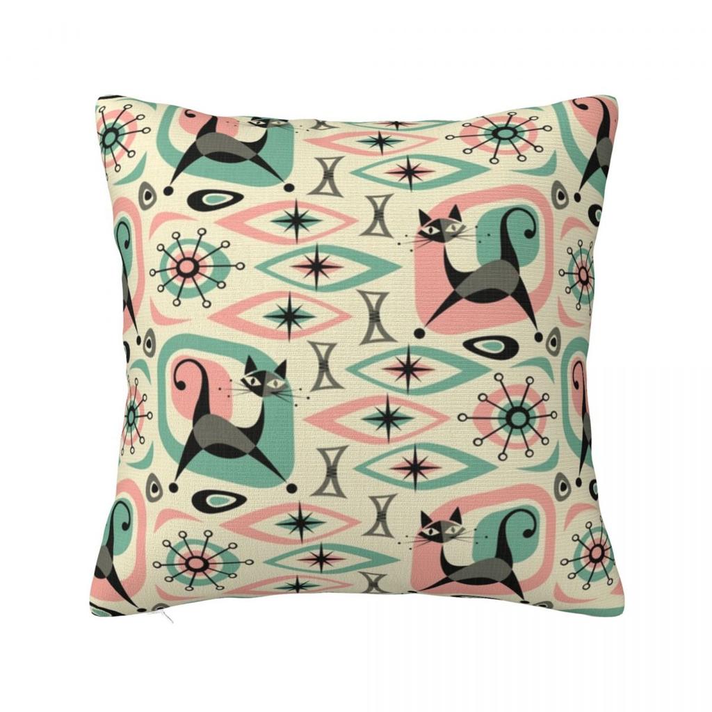 Mid Century Cat Abstract Square Pillowcase Pillow Cover Polyester Cushion Zip Decorative Comfort Throw Pillow for Home Car