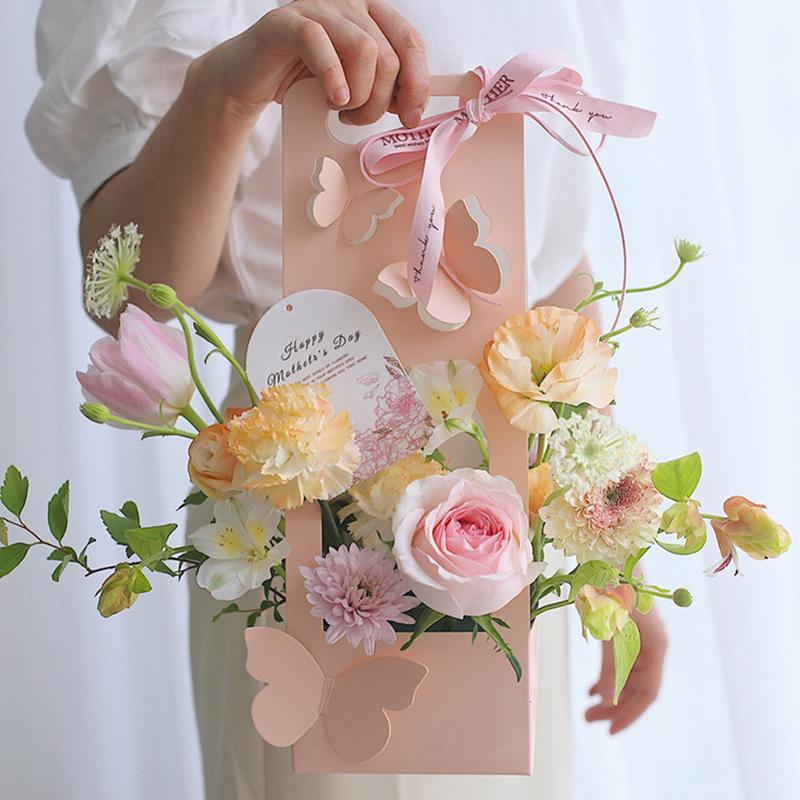 2Pcs Creative Hand-Folded Folded Flower Box Flower Gift Box Romantic Flower Arrangement Box Portable Bouquet Wrapping Box