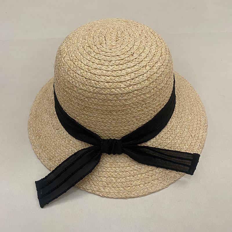 Dale Lafite Straw Hat Hepburn Wind Summer Breathable Natural Color Bow Straw Hat