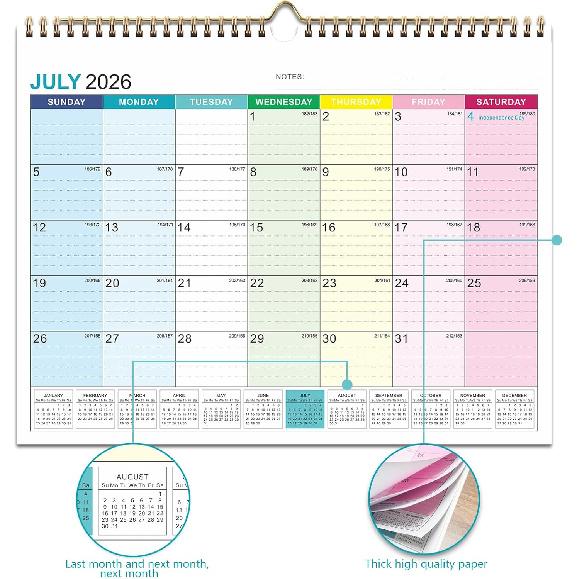 Wall Calendar 2026-2027, 18 Months Academic Calendar, Jan. 2026 - Jun 2027, 14.76" × 11.75", Monthly Wall Hanging Calendar with Thick Paper for