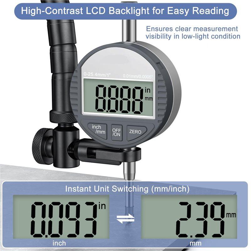 A25F-Electronic Digital Dial Indicator Gauge 0-12.7Mm/0.5" Inch/Metric Conversion,With 0.01Mm/0.0005"Resolution For Testing B