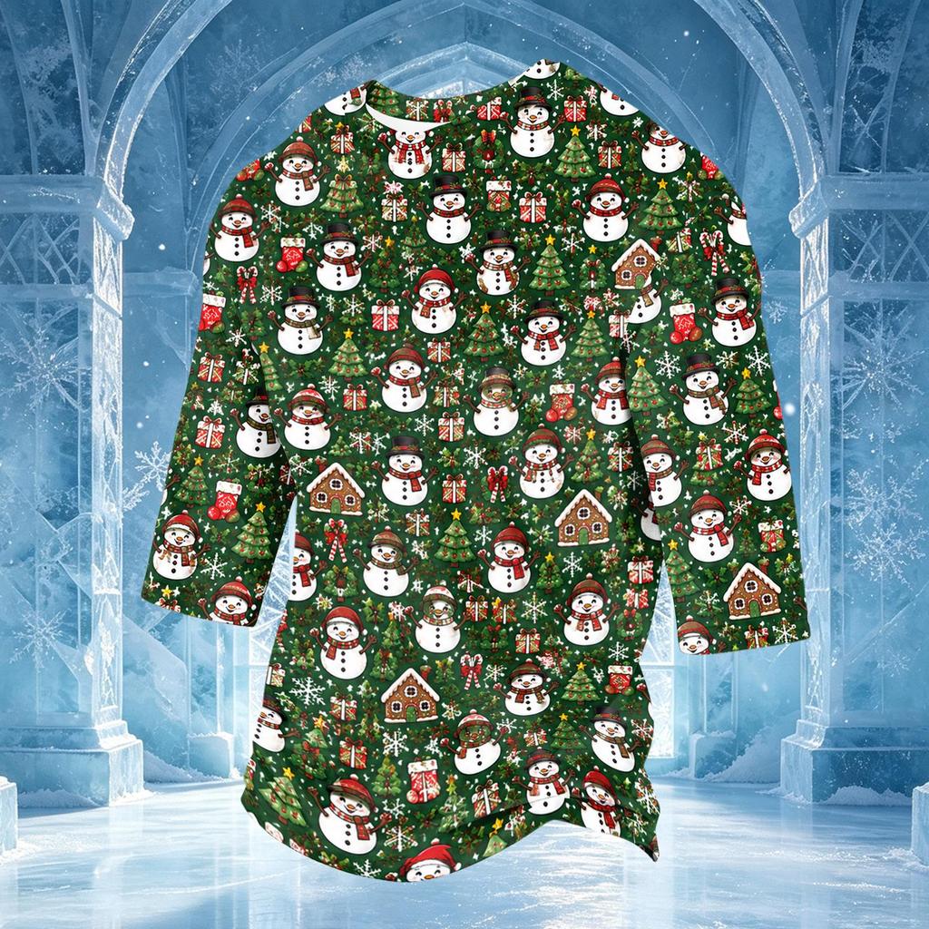 Men's Casual Christmas 3/4 Sleeve T-Shirt with Round Neck for Holiday Festive Wear