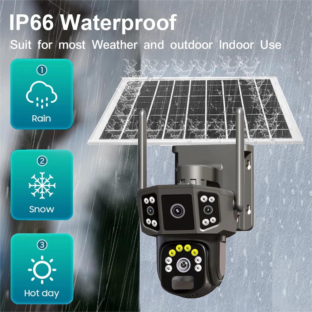 Solar-Powered Outdoor Three-Screen HD Night Vision Camera for Remote Orchard Monitoring