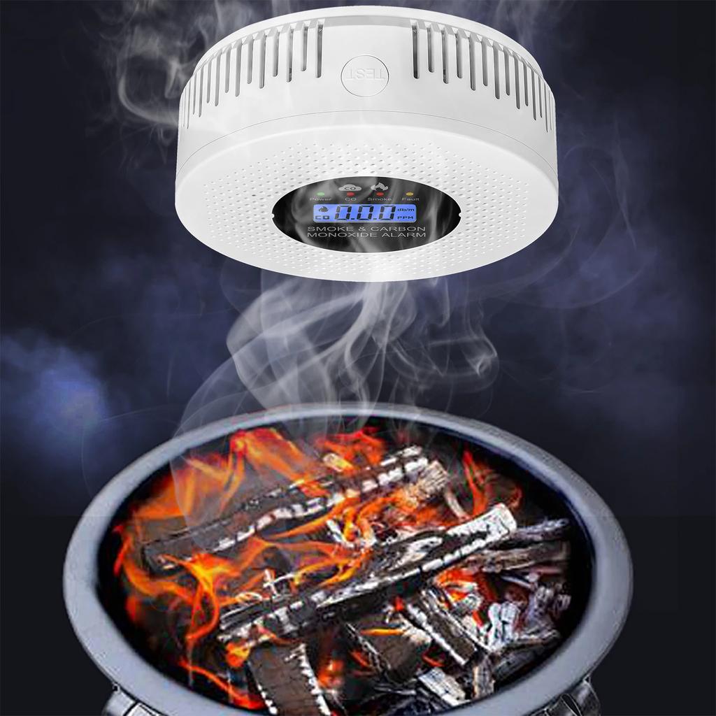 Smoke and Carbon Monoxide Detector with LCD Display 2 In 1 Fire Alarm Smoke Detector Powered by Battery for Home Office RV Hotel