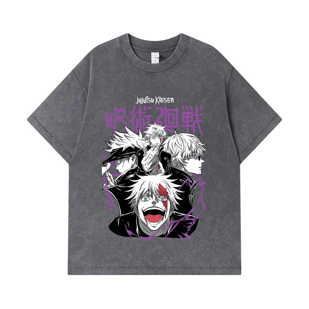 275 GSM Washed T-shirts 100% Cotton Jujutsu Kaisen V3 Gojo Print Unisex Heavy Cotton T Shirt