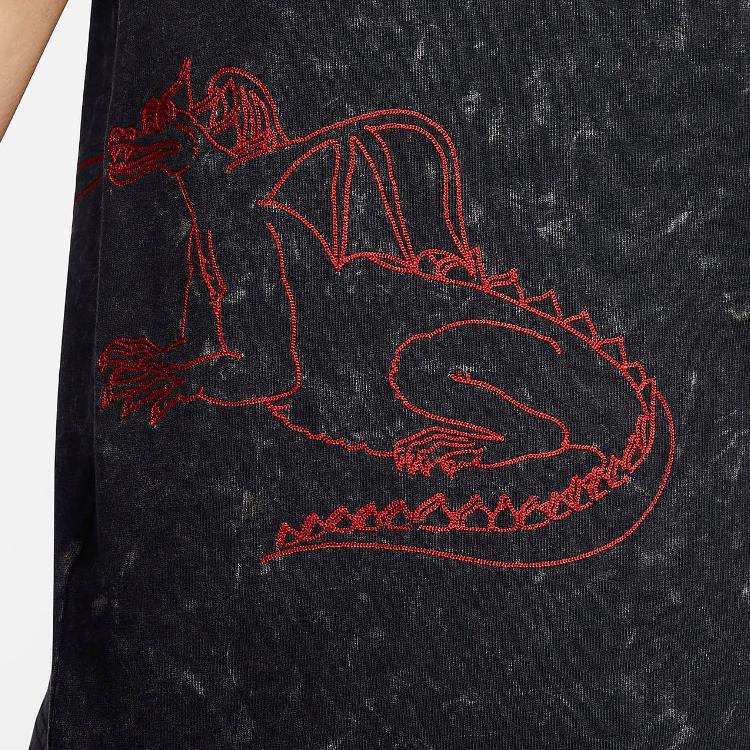 Nike Chinese New Year Animal Print Embroidered Loose Round Neck Short Sleeve T-Shirt Unisex Tops Black FZ7625-010