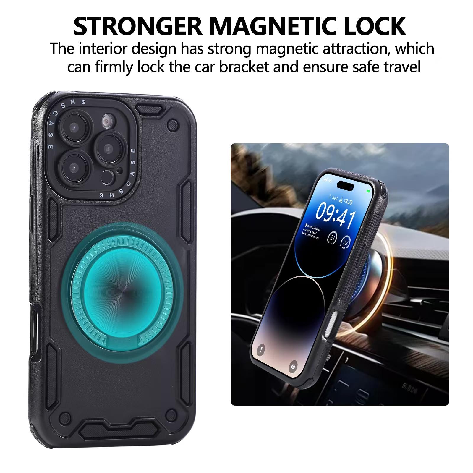 

For iPhone 16 Pro Case Ring Kickstand PC+TPU Shockproof Phone Back Cover Black