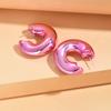 Metallic Color Acrylic Chunky C-shape Hoop Earrings for Women New Irregular Geometric Huggies Earring Glossy Jewelry
