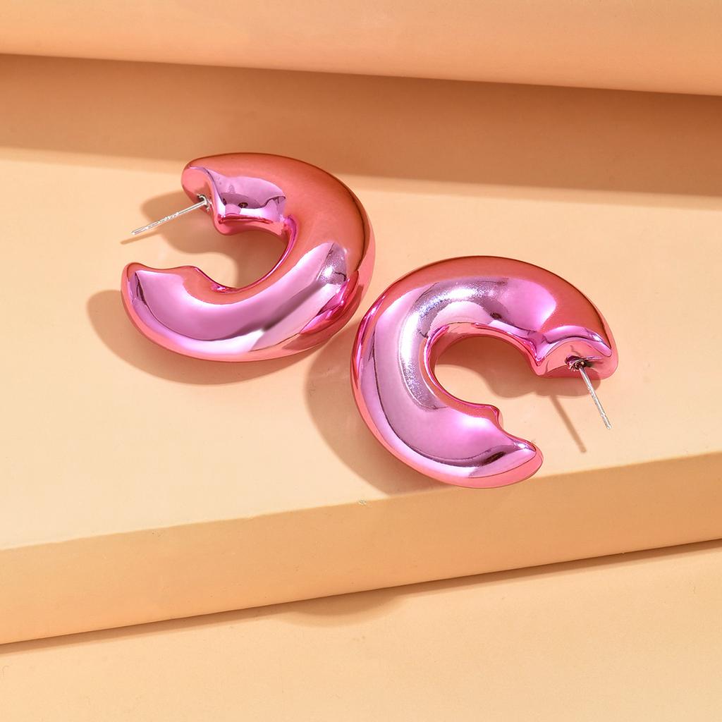 Metallic Color Acrylic Chunky C-shape Hoop Earrings for Women New Irregular Geometric Huggies Earring Glossy Jewelry