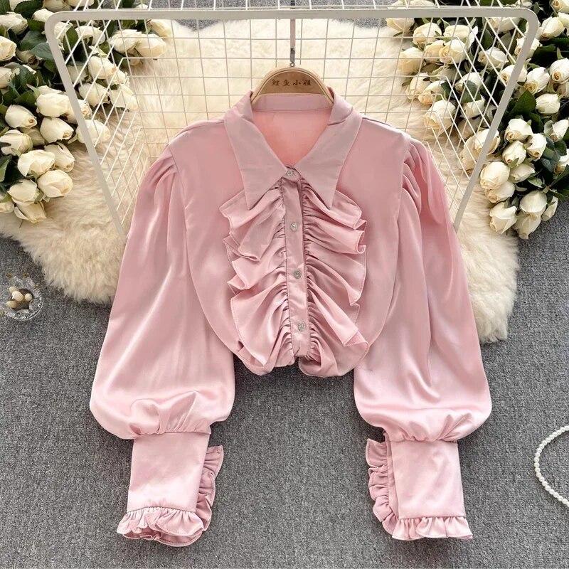Autumn Long Sleeve Blouse Sweet Ruffles Tops Luxury Style Long Sleeve Shirt Elegant Women Casual Shirts Loose Clothes 29922