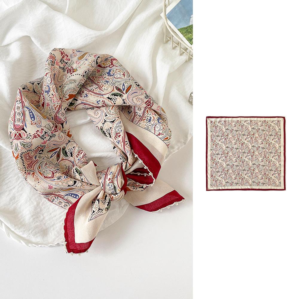 Summer 61 Silk Collection Women's Silk Scarf Medium Square Scarf Double Crepe Fashion Sunscreen Silk Scarf Mulberry Silk Lace Premium Sense