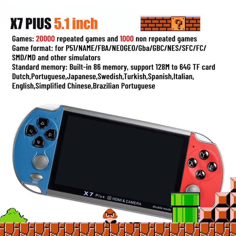 NDUP 4.3-Inch X7 Portable Console, 5.1-Inch HD Screen Gaming Device, 7.1-Inch Handheld with Joystick, 8G Memory, Enjoy a Variety of Classic Games