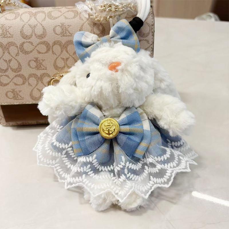 Dopamine Grid Rabbit Soft Toy Keyring With Colorful Bow For Collectors