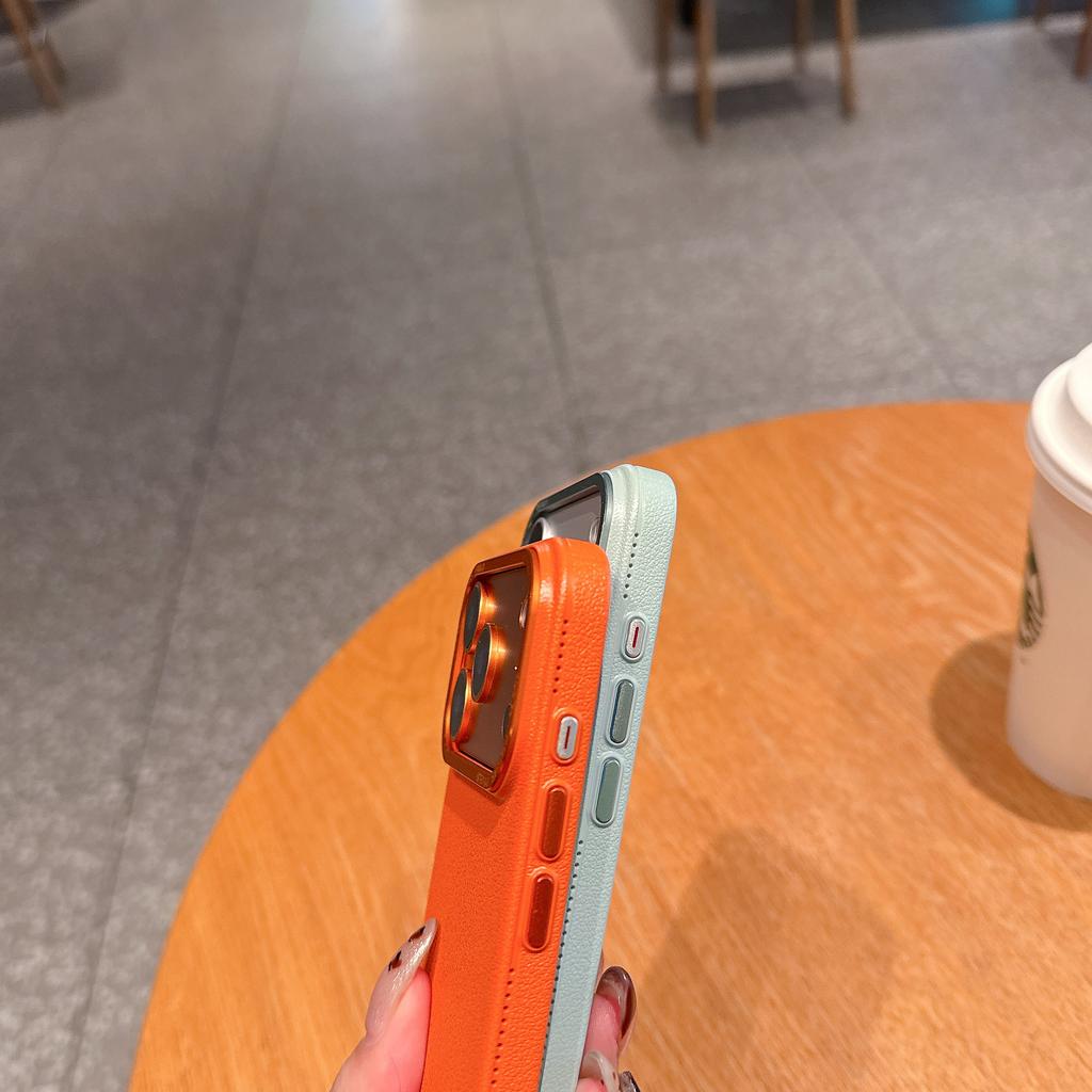Luxury Matte PU Leather Texture Phone Case for iPhone 17 Air 16 15 14 Plus 13 12 Pro Max Metal Lens Protection Shockproof Cover