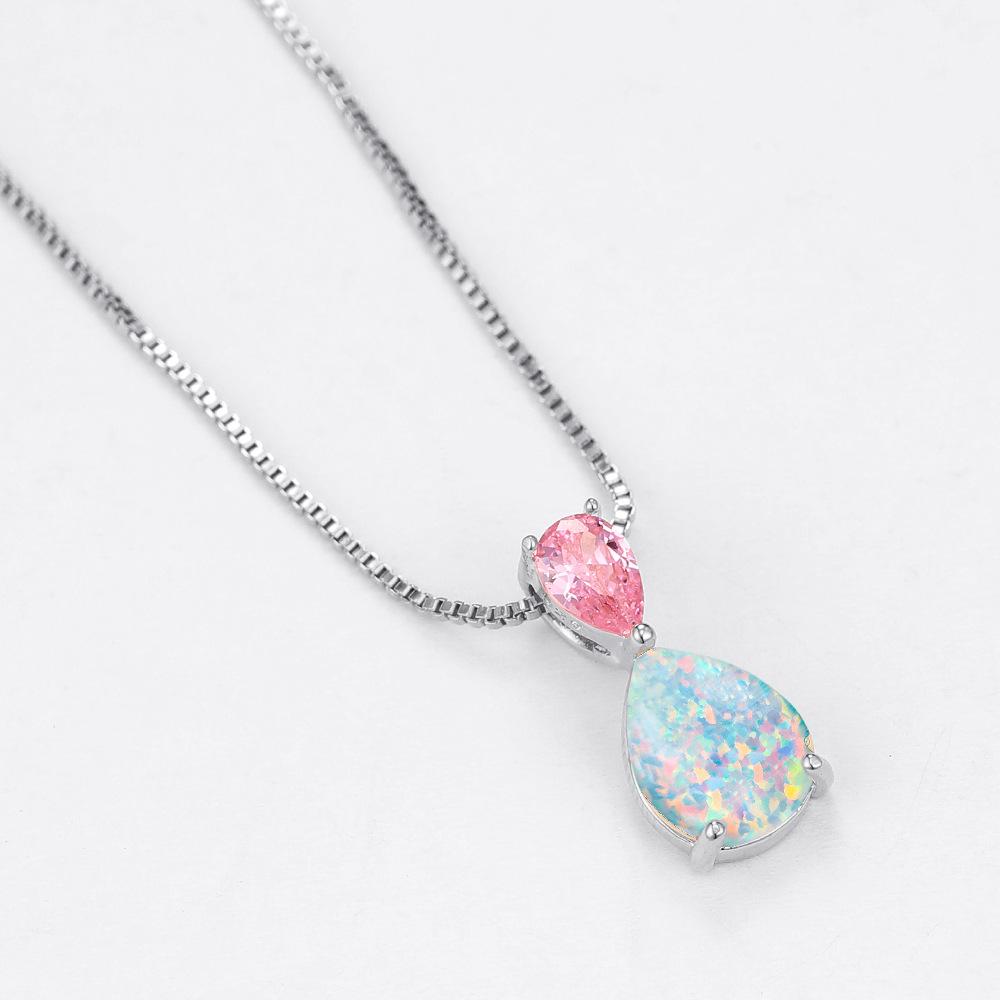 

Европейская и американская мода ожерелье с подвеской в виде капли воды с синими и белыми бриллиантами, популярный аксессуар