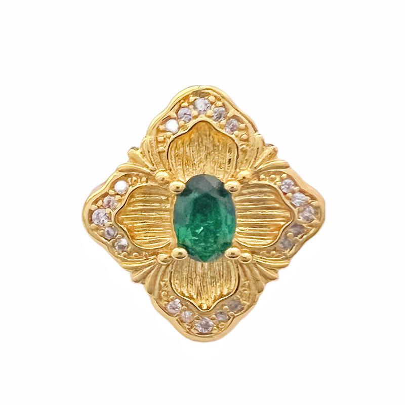 Italian Brati Antique Light Luxury High-End Ring Heavy Industry Retro Emerald Colored Treasure Open Ring Female
