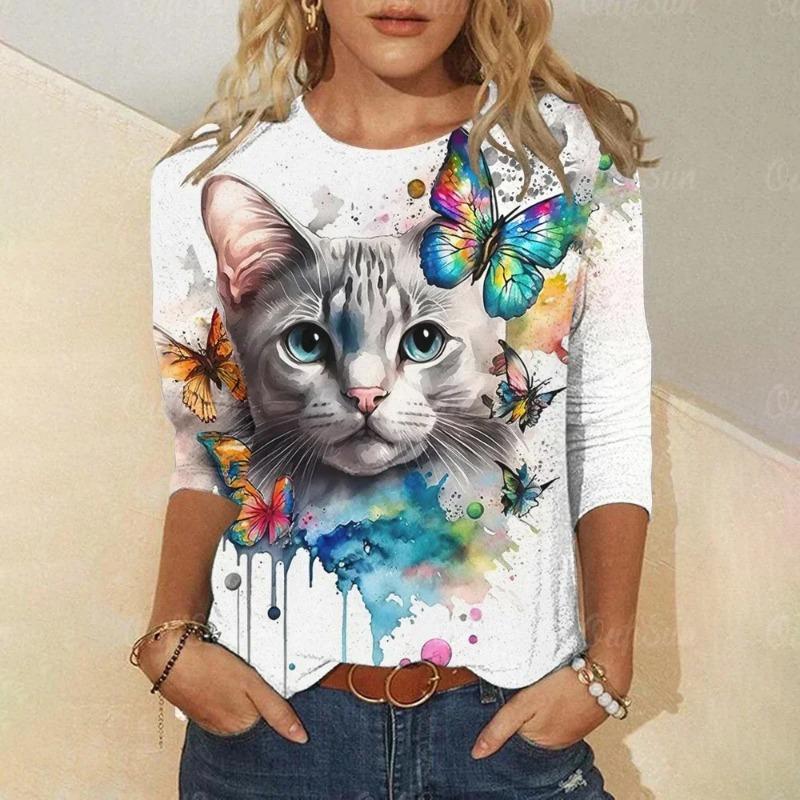 Women's 3D Pullovers O-neck Long Sleeve Cat Puppy Fashion Animal Cute Pet Print Hoodies Large Casual Street Wear Oversize Sweatshirt Ootd