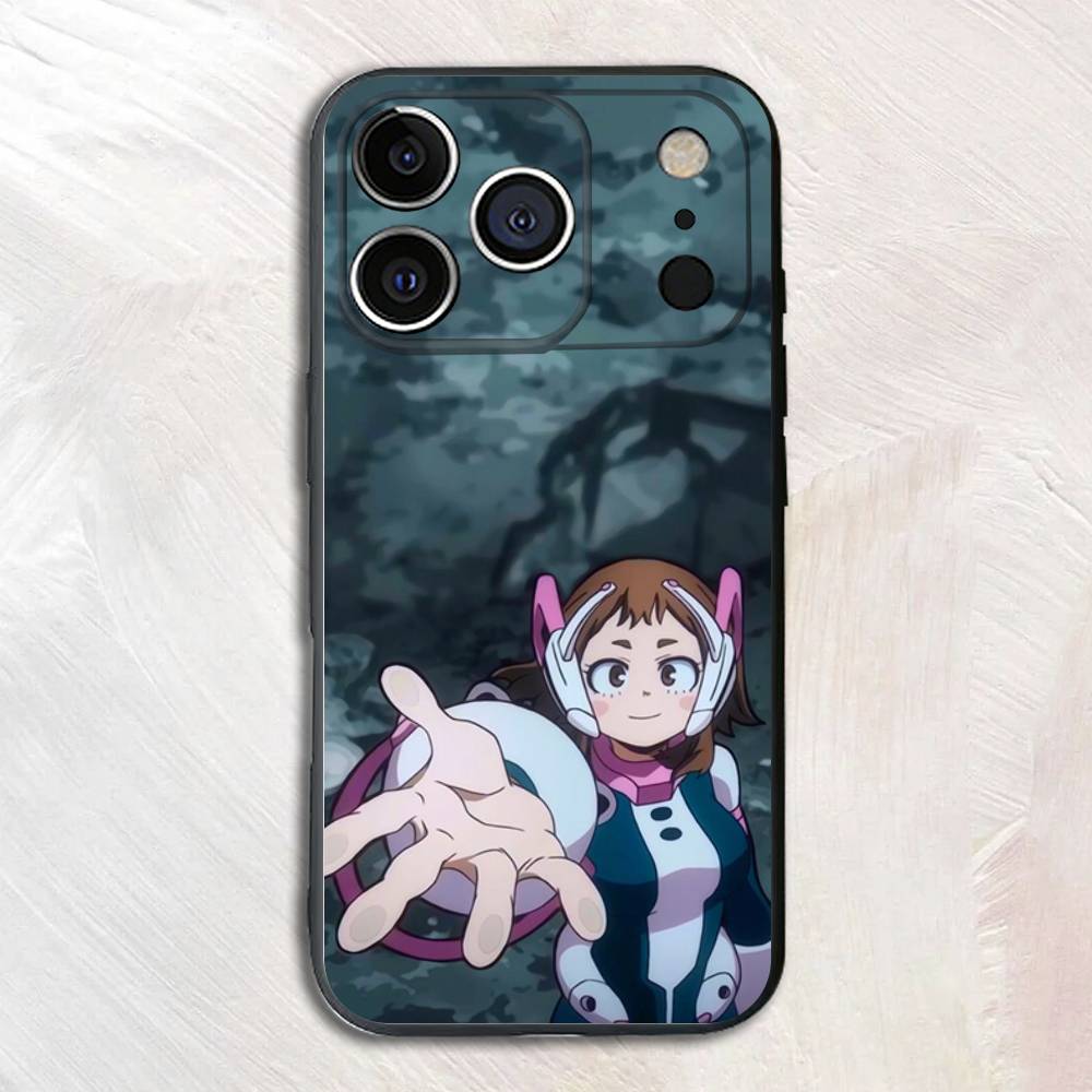 Anime Figur O-Ochaco U-Uraraka Schwarzes Handyhülle Für iPhone 17,16,15,14,13,12,13,11 Pro Max Plus mini Silikon Weiche Rückseite