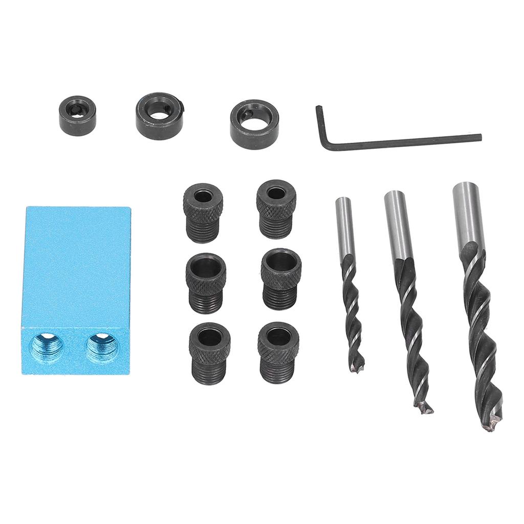 Woodwork Pocket Hole Jig 15 degrees  Aluminum Alloy Angle Carpentry Locator Jigs for Drilling14Pcs Set