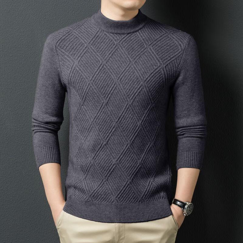 Fengxun Men's 100% Lambswool Cable Knit Mock Neck Sweater FXT5229