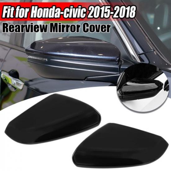 Left+Right Glossy Black Side Mirror Cap Cover for HONDA CIVIC 2016~ Clip~On
