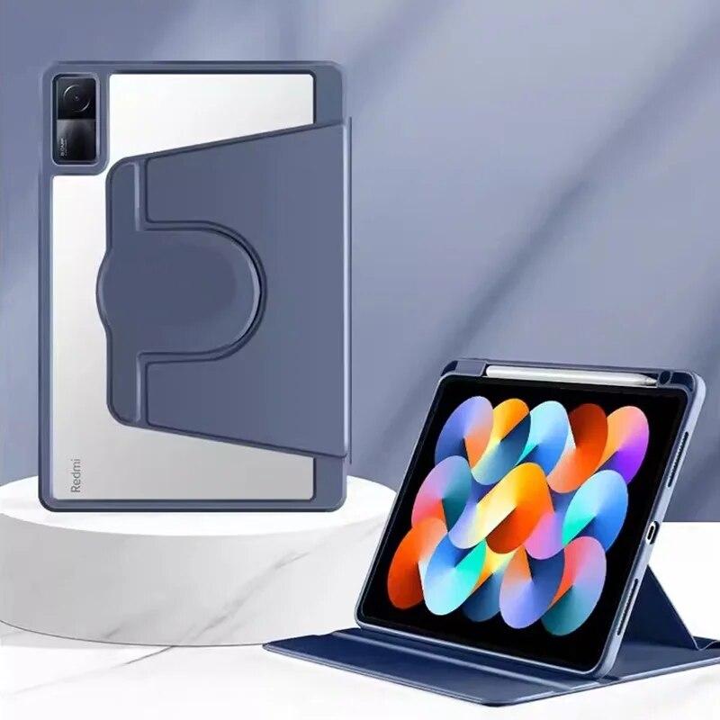 360° Rotation Acrylic Case for Redmi Pad SE 11 Inch 2023 Stand Leather Cover for Xiaomi Pad 6 6 Pro Pad 5 5 Pro with Pen Slot Shockproof Case