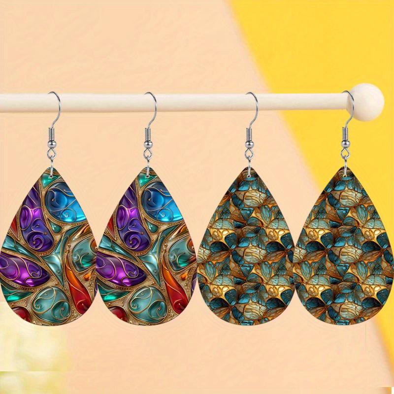 

Шикарные серьги-подвески в стиле бохо-палас из ПУ для женщин, винтажные цветочные с геометрическим двусторонним серьгой-кольцом, женские модные серьги-подвески