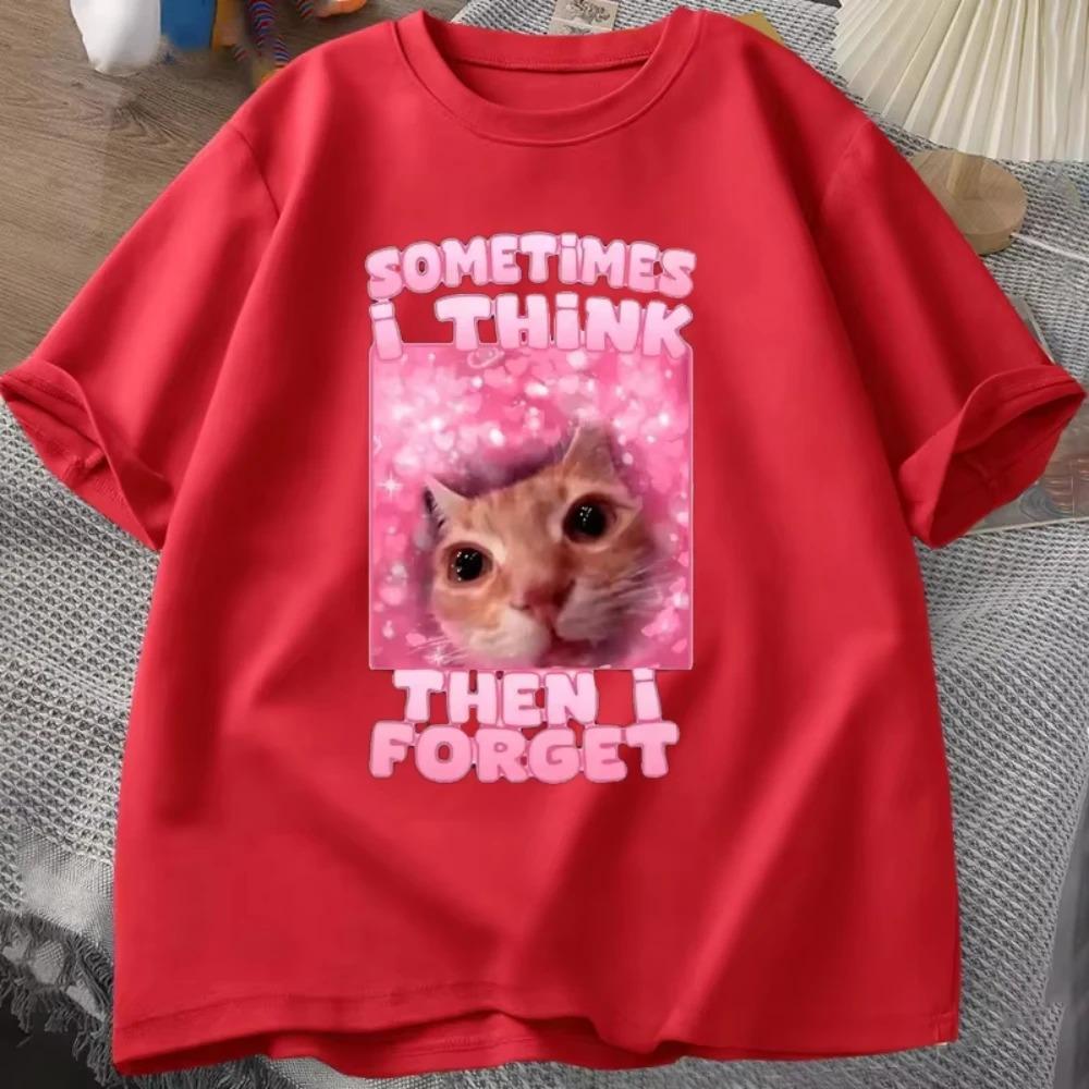 Sometimes I Think Then I Forget Funny Cat Meme TShirt Women Men Stupid Humor Cat T-shirts Short Sleeve Oversized Top