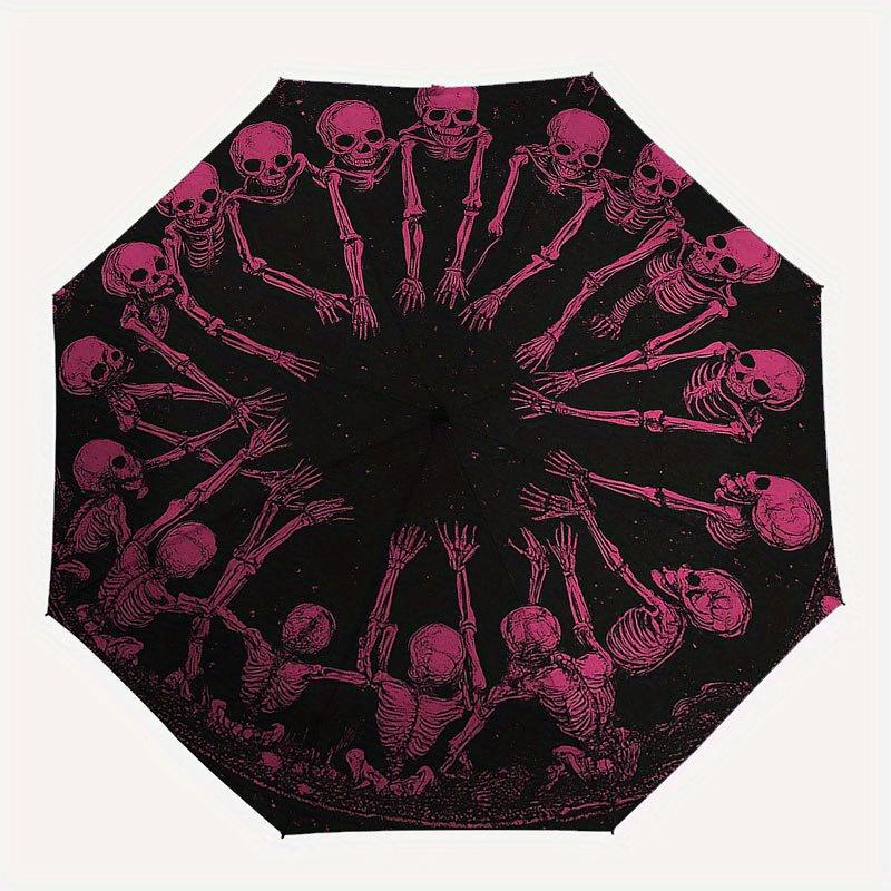 Spooky Skeleton Circle Dance Wall Art PrintUmbrella with Cute Design, Portable 3-Fold Compact Umbrella for Men & Women, Valentine's Day Mother's Day H