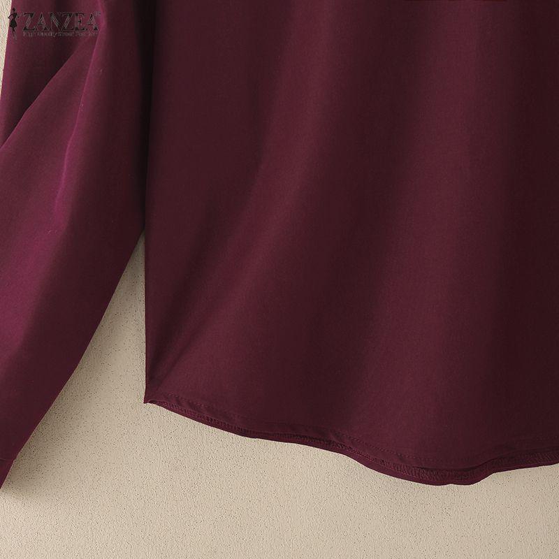 ZANZEA Women Casual Turn Down Collar Loose Long Sleeve Blouse