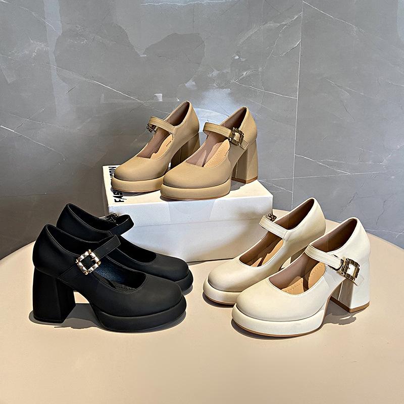 

Main wedding shoes increase height without tiring feet thick heel Mary Jane wedding shoes shorty Le small high heels bridesmaid dress shoes 34 бежевый