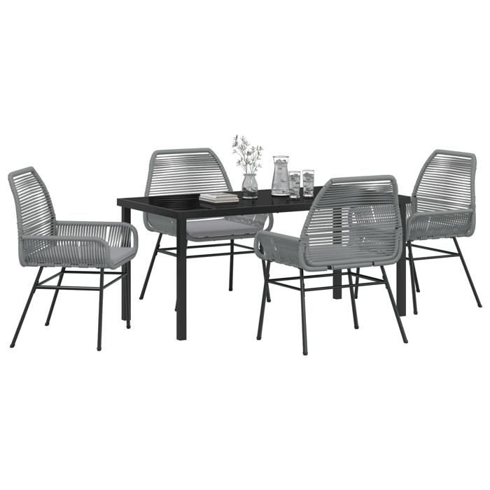 VidaXL Ensemble de Salle à Manger de Jardin de 5 Pièces avec Coussins Gris Poly Rattan 3380886