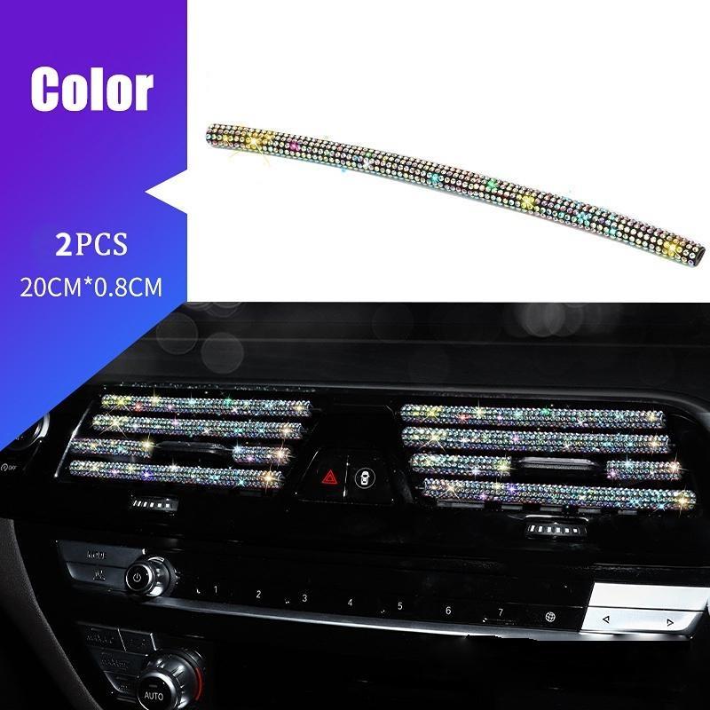 2Pcs Car Air Conditioner Outlet Decorative Strips Universal U Shape Clip Rhinestones Grille Sticker Auto Interior Accessories