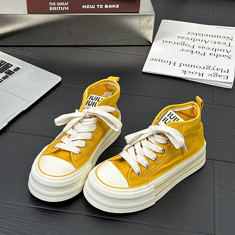 6 High-top Canvas Shoes Thick-soled Women's New Summer Thin Breathable Versatile Student Thick Baseplate Shoes