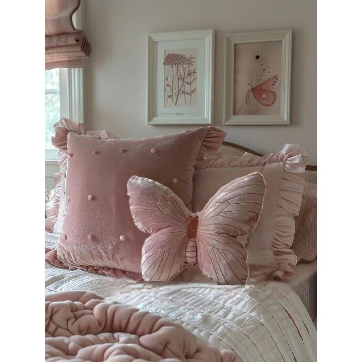 Butterfly Throw Pillow, Pink Butterfly-Shaped Glitter Velvet Stuffed Cushion Shiny Spring Decorative Animal Pillow for Couch Living Room Bed