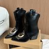 Fashion Vintage Design Pointed Toe Women Western Cowboy Boots Fashion Festival Thick Heel Female Short Booties