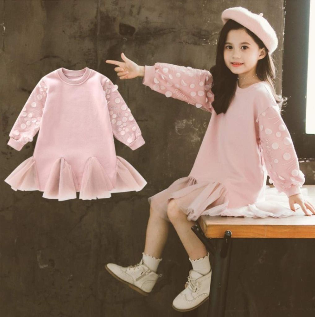 VIISEN Princess Long Sleeve Korean Perfect for Everyday Sizes 160cm Girls' Dress, Sweatshirt, Cute, Casual, Style, School, Kindergarten, Parties,