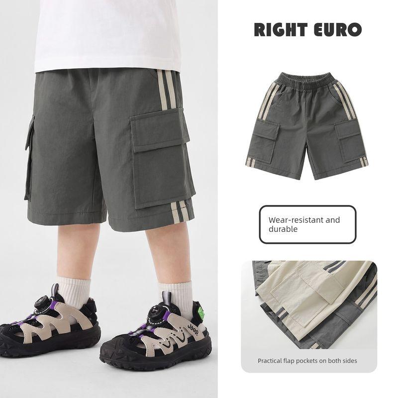 Boys Summer Cargo Shorts Children s Summer Mid-Length Shorts Five-Point Pants 2026 New Children s Clothing Baby Summer Pants Charcoal Gray 90