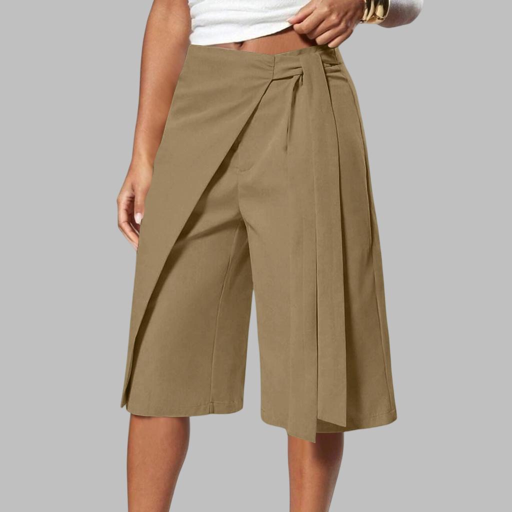 Gonna-pantalone a portafoglio con cintura in ecopelle larga da donna per abbigliamento business casual
