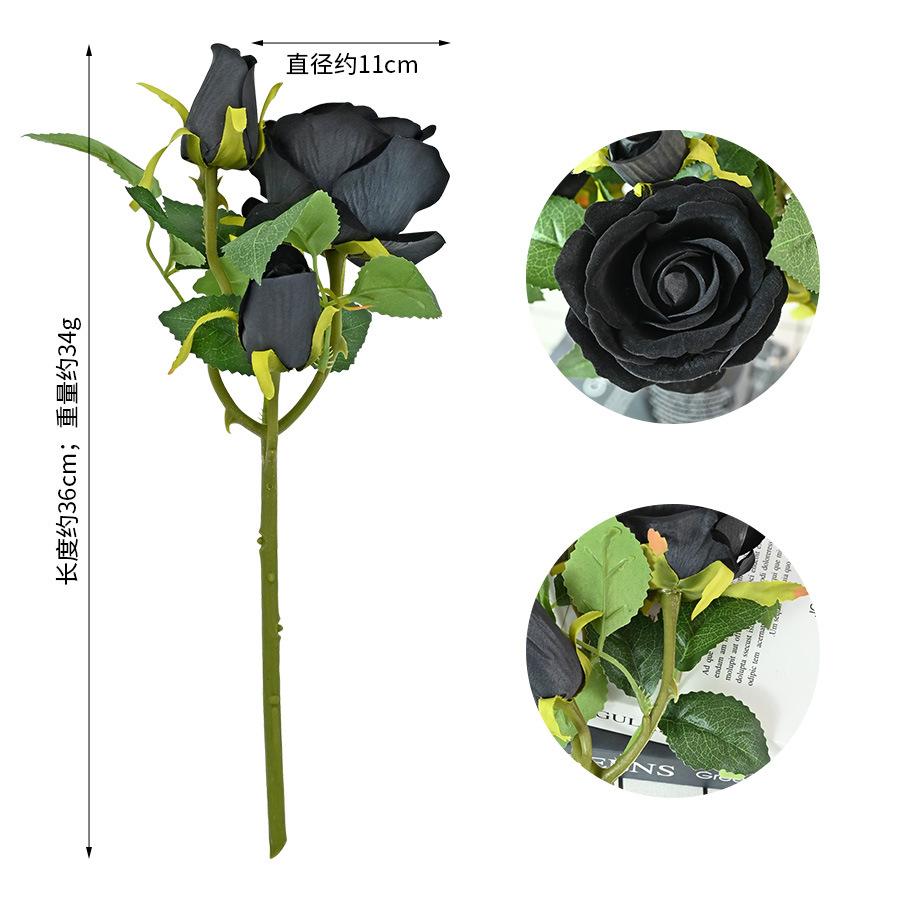 Three Halloween Black Rose Dark Series Home Decoration Halloween Event Props Simulation Flower Photography Props