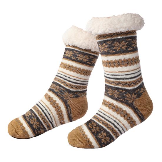 Ultra-thick Cashmere Slipper Socks Winter Warm Fuzzy Home Socks with Non-Slip Silicone Grips for Women Men
