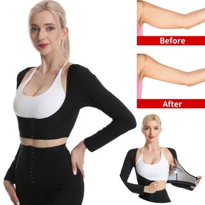 Women Arm Slimming Shaper Long Sleeves T-shirt Hot Polymer Sauna Sweat Vest Workout Tank Tops Shapewear Arm Trimmer Waist Trainer Compression Sleeves